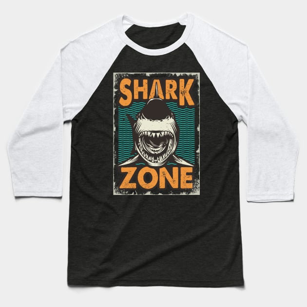 Shark Zone Baseball T-Shirt by Mako Design 
